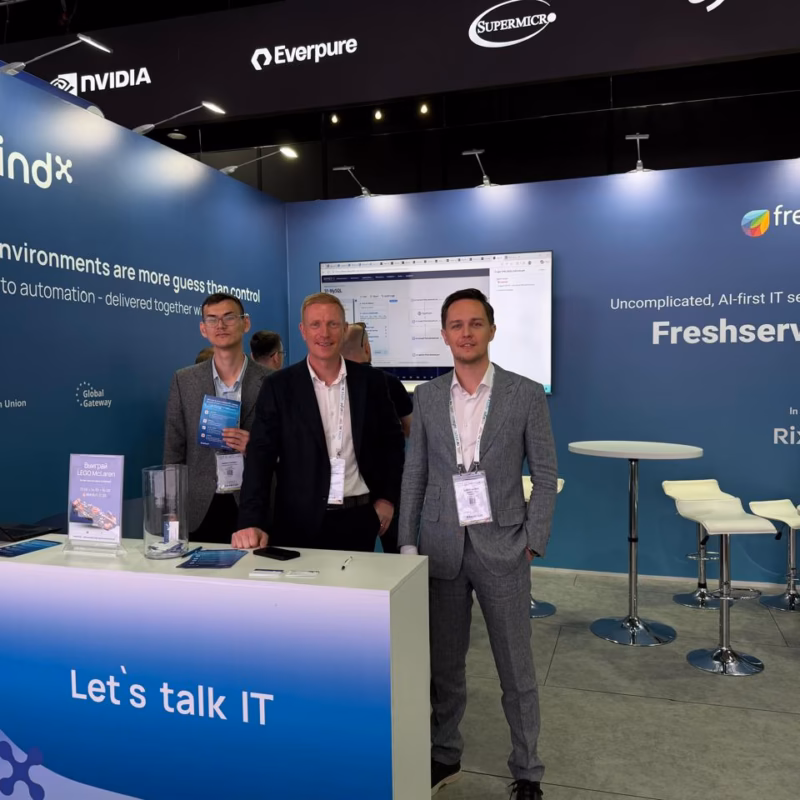 RixMind and Freshworks team speaking with visitors at GITEX Central Asia 2026 in Almaty