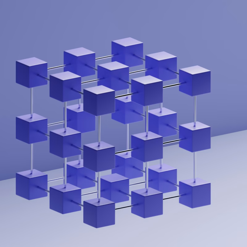 Connected purple cubes forming an ordered 3D grid, suggesting AI agents brought into a managed structure